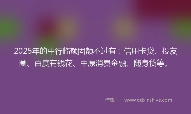 2025年的中行临额固额不过有：信用卡贷、投友圈、百度有钱花、中原消费金融、随身贷等。