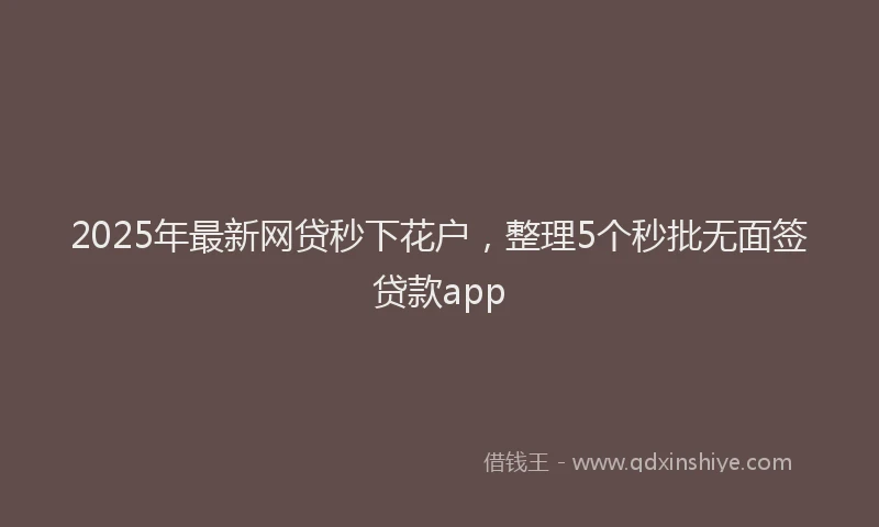 2025年最新网贷秒下花户，整理5个秒批无面签贷款app