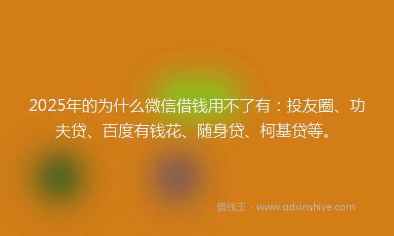 2025年的为什么微信借钱用不了有：投友圈、功夫贷、百度有钱花、随身贷、柯基贷等。