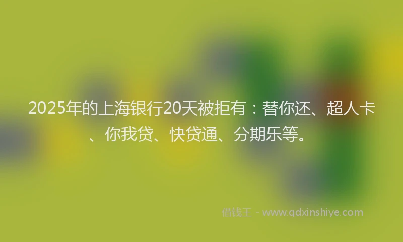 2025年的上海银行20天被拒有：替你还、超人卡、你我贷、快贷通、分期乐等。