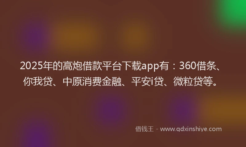 2025年的高炮借款平台下载app有：360借条、你我贷、中原消费金融、平安i贷、微粒贷等。