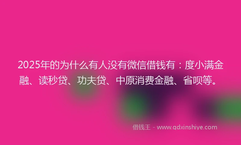 2025年的为什么有人没有微信借钱有:度小满金融、读秒贷、功夫贷、中原消费金融、省呗等。