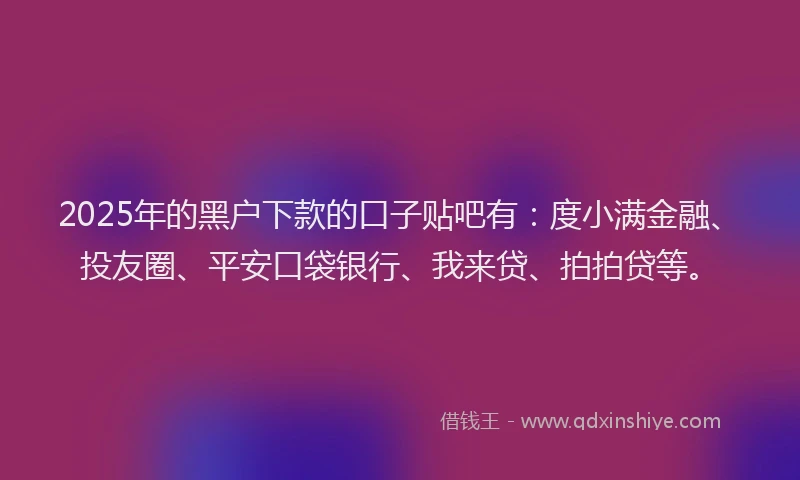 2025年的黑户下款的口子贴吧有：度小满金融、投友圈、平安口袋银行、我来贷、拍拍贷等。