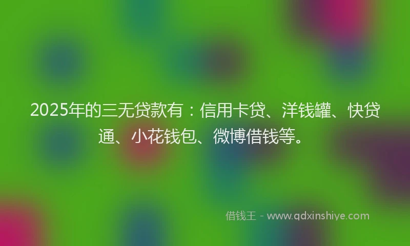 2025年的三无贷款有：信用卡贷、洋钱罐、快贷通、小花钱包、微博借钱等。