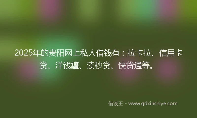 2025年的贵阳网上私人借钱有：拉卡拉、信用卡贷、洋钱罐、读秒贷、快贷通等。