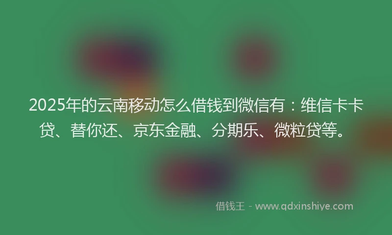 2025年的云南移动怎么借钱到微信有：维信卡卡贷、替你还、京东金融、分期乐、微粒贷等。
