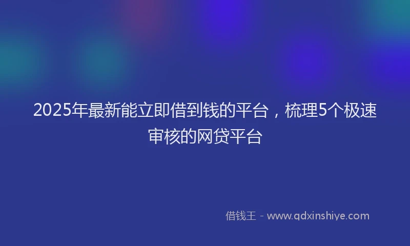 2025年最新能立即借到钱的平台，梳理5个极速审核的网贷平台
