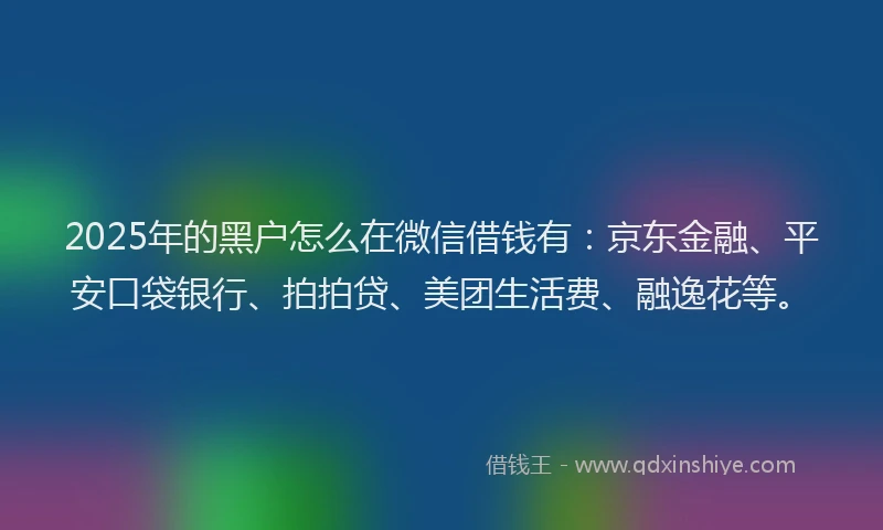 2025年的黑户怎么在微信借钱有：京东金融、平安口袋银行、拍拍贷、美团生活费、融逸花等。