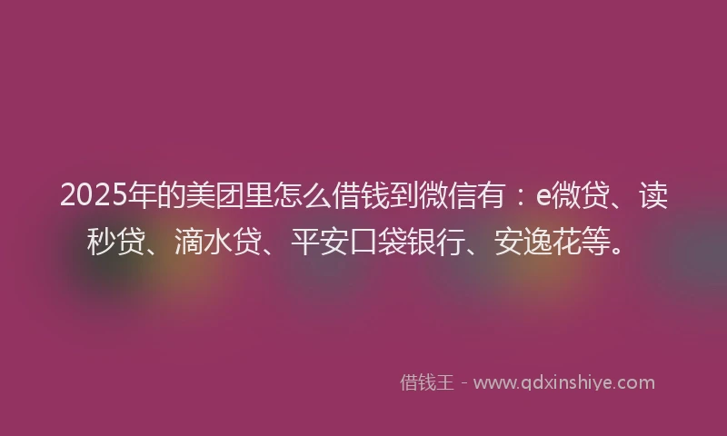 2025年的美团里怎么借钱到微信有：e微贷、读秒贷、滴水贷、平安口袋银行、安逸花等。