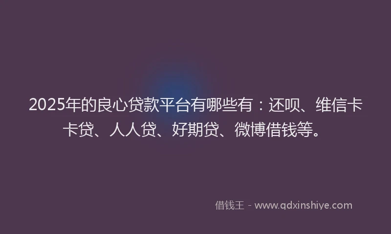 2025年的良心贷款平台有哪些有：还呗、维信卡卡贷、人人贷、好期贷、微博借钱等。
