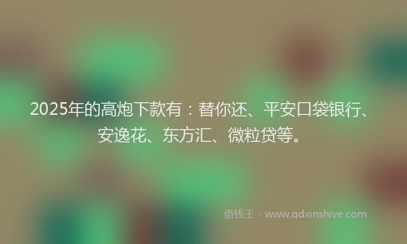 2025年的高炮下款有：替你还、平安口袋银行、安逸花、东方汇、微粒贷等。