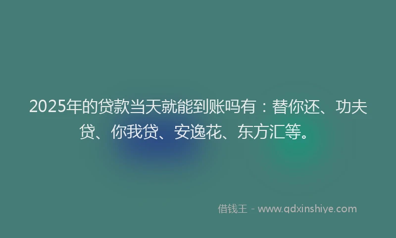 2025年的贷款当天就能到账吗有：替你还、功夫贷、你我贷、安逸花、东方汇等。