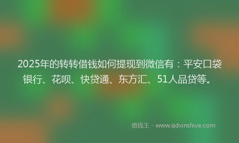 2025年的转转借钱如何提现到微信有：平安口袋银行、花呗、快贷通、东方汇、51人品贷等。