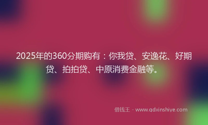 2025年的360分期购有：你我贷、安逸花、好期贷、拍拍贷、中原消费金融等。