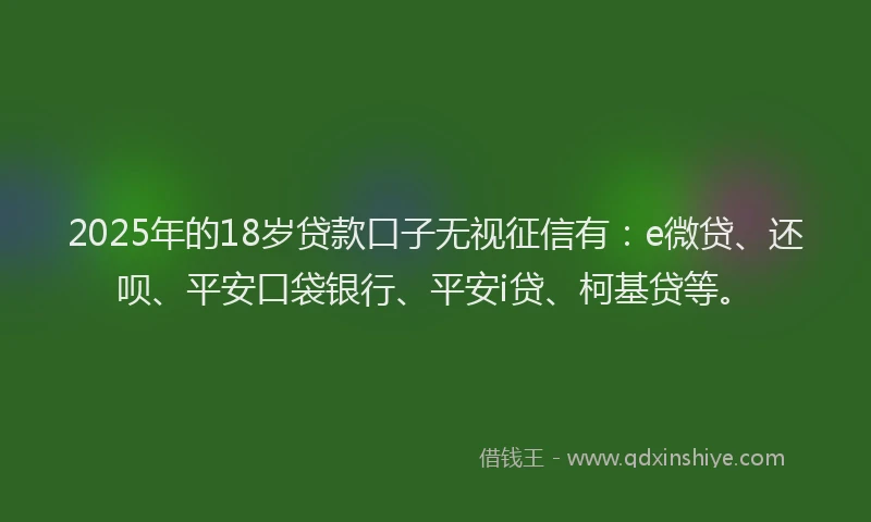 2025年的18岁贷款口子无视征信有：e微贷、还呗、平安口袋银行、平安i贷、柯基贷等。