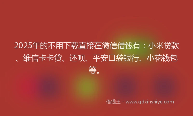 2025年的不用下载直接在微信借钱有：小米贷款、维信卡卡贷、还呗、平安口袋银行、小花钱包等。