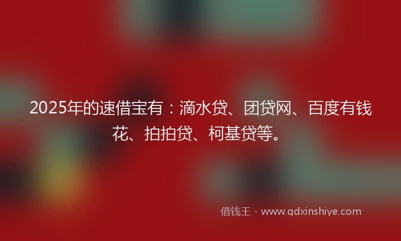 2025年的速借宝有：滴水贷、团贷网、百度有钱花、拍拍贷、柯基贷等。