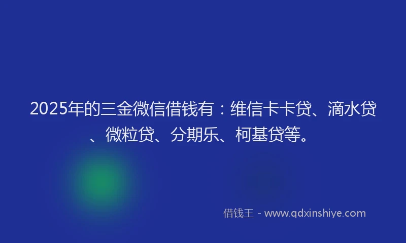 2025年的三金微信借钱有：维信卡卡贷、滴水贷、微粒贷、分期乐、柯基贷等。