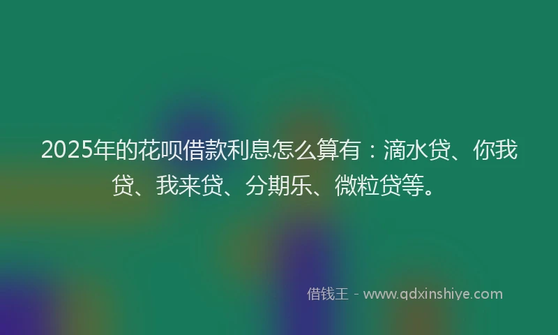 2025年的花呗借款利息怎么算有：滴水贷、你我贷、我来贷、分期乐、微粒贷等。