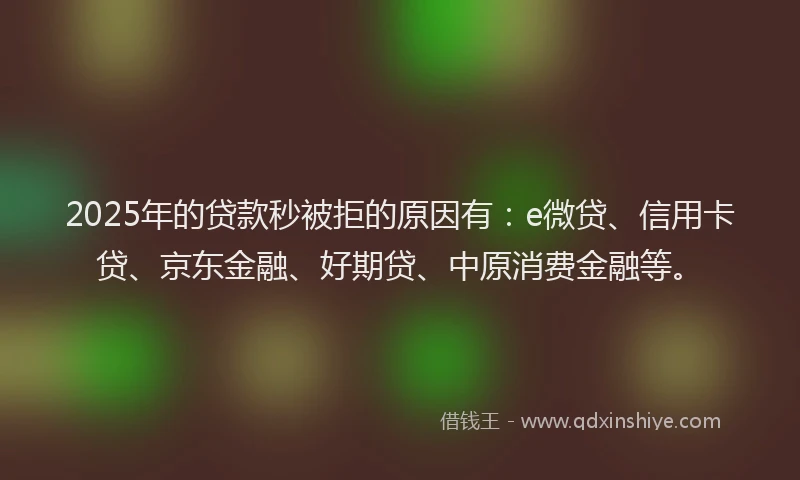 2025年的贷款秒被拒的原因有：e微贷、信用卡贷、京东金融、好期贷、中原消费金融等。