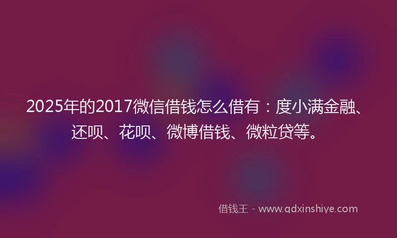2025年的2017微信借钱怎么借有：度小满金融、还呗、花呗、微博借钱、微粒贷等。