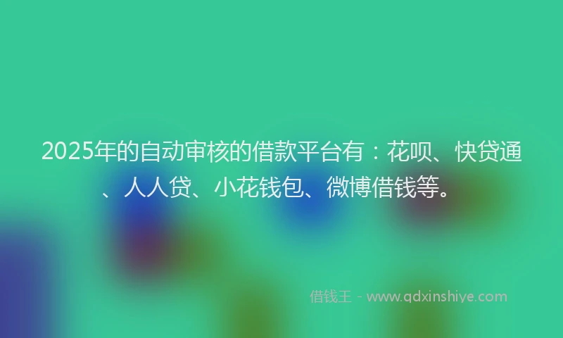 2025年的自动审核的借款平台有：花呗、快贷通、人人贷、小花钱包、微博借钱等。