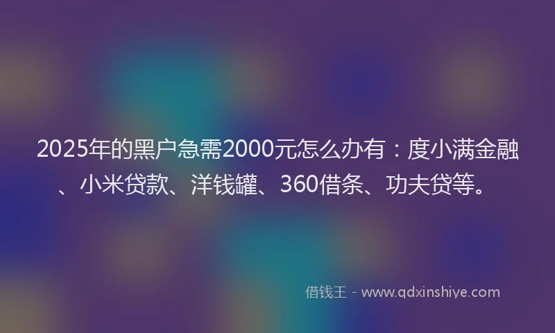 2025年的黑户急需2000元怎么办有：度小满金融、小米贷款、洋钱罐、360借条、功夫贷等。