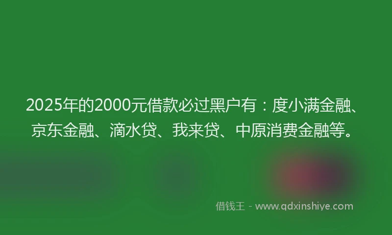 2025年的2000元借款必过黑户有：度小满金融、京东金融、滴水贷、我来贷、中原消费金融等。