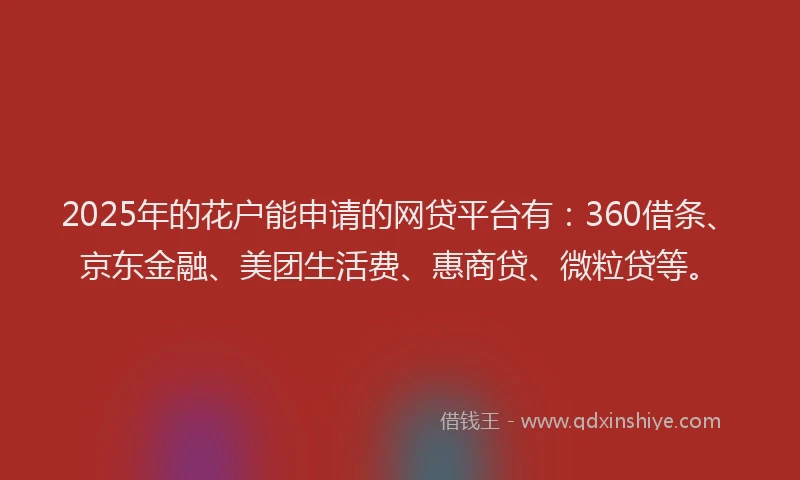 2025年的花户能申请的网贷平台有：360借条、京东金融、美团生活费、惠商贷、微粒贷等。