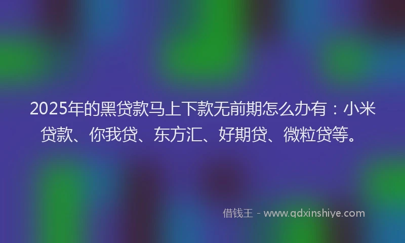 2025年的黑贷款马上下款无前期怎么办有：小米贷款、你我贷、东方汇、好期贷、微粒贷等。