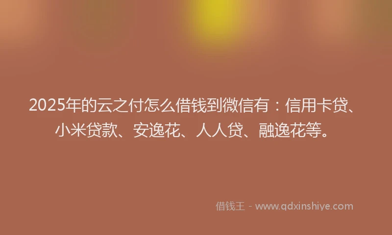 2025年的云之付怎么借钱到微信有：信用卡贷、小米贷款、安逸花、人人贷、融逸花等。