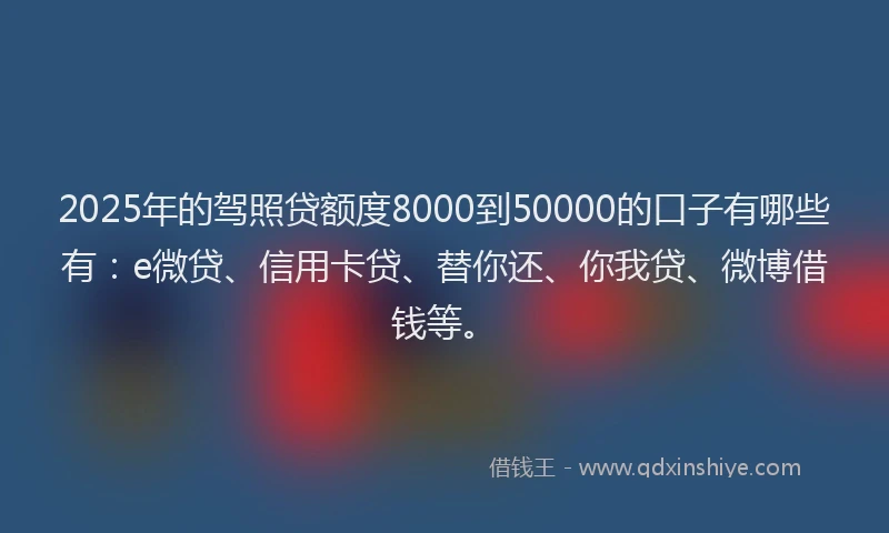 2025年的驾照贷额度8000到50000的口子有哪些有：e微贷、信用卡贷、替你还、你我贷、微博借钱等。