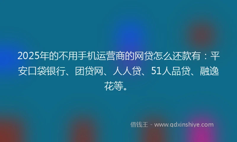 2025年的不用手机运营商的网贷怎么还款有：平安口袋银行、团贷网、人人贷、51人品贷、融逸花等。