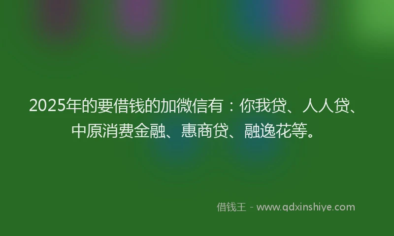 2025年的要借钱的加微信有：你我贷、人人贷、中原消费金融、惠商贷、融逸花等。