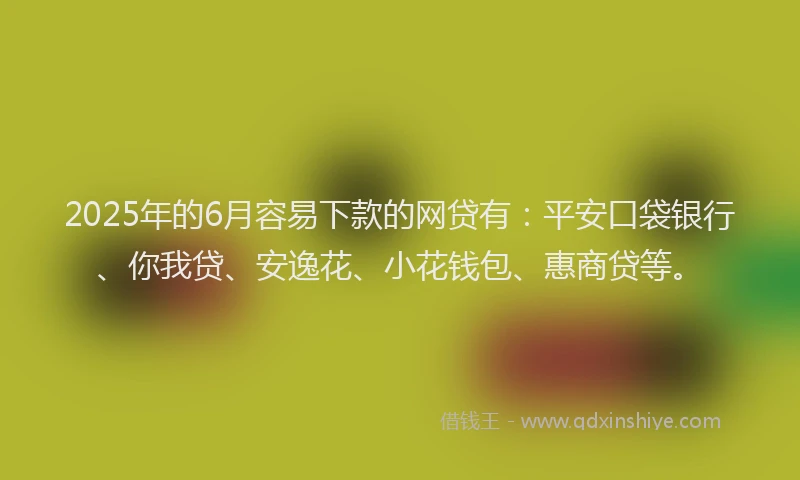 2025年的6月容易下款的网贷有：平安口袋银行、你我贷、安逸花、小花钱包、惠商贷等。