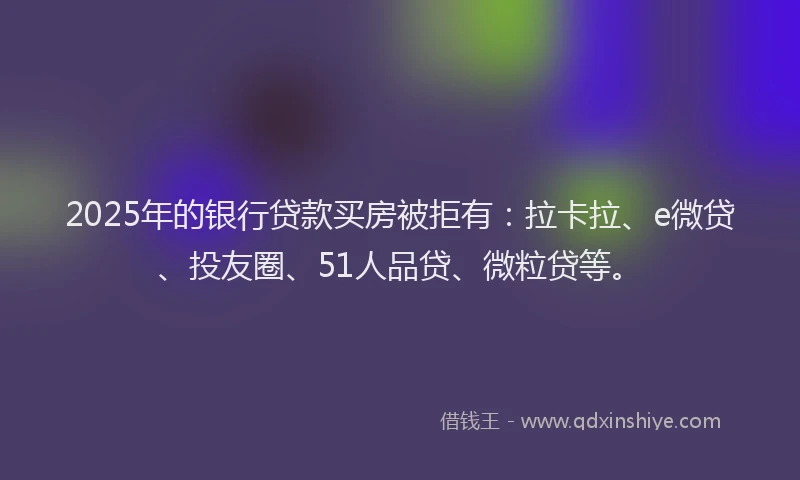 2025年的银行贷款买房被拒有：拉卡拉、e微贷、投友圈、51人品贷、微粒贷等。
