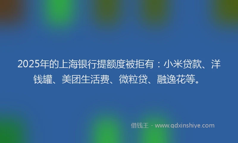 2025年的上海银行提额度被拒有：小米贷款、洋钱罐、美团生活费、微粒贷、融逸花等。