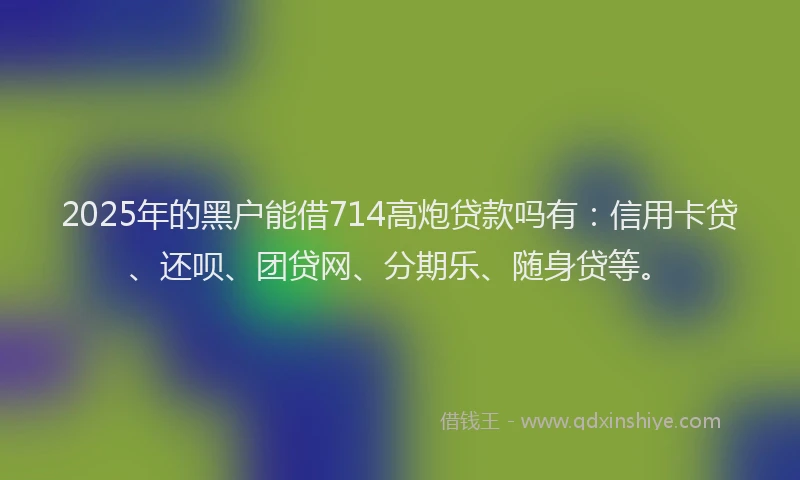 2025年的黑户能借714高炮贷款吗有：信用卡贷、还呗、团贷网、分期乐、随身贷等。