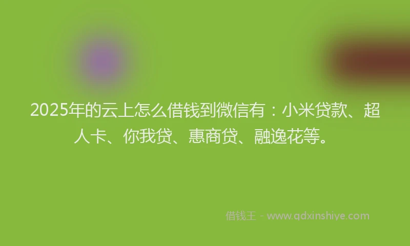 2025年的云上怎么借钱到微信有：小米贷款、超人卡、你我贷、惠商贷、融逸花等。