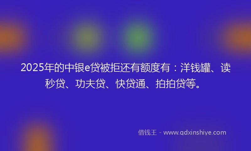 2025年的中银e贷被拒还有额度有：洋钱罐、读秒贷、功夫贷、快贷通、拍拍贷等。