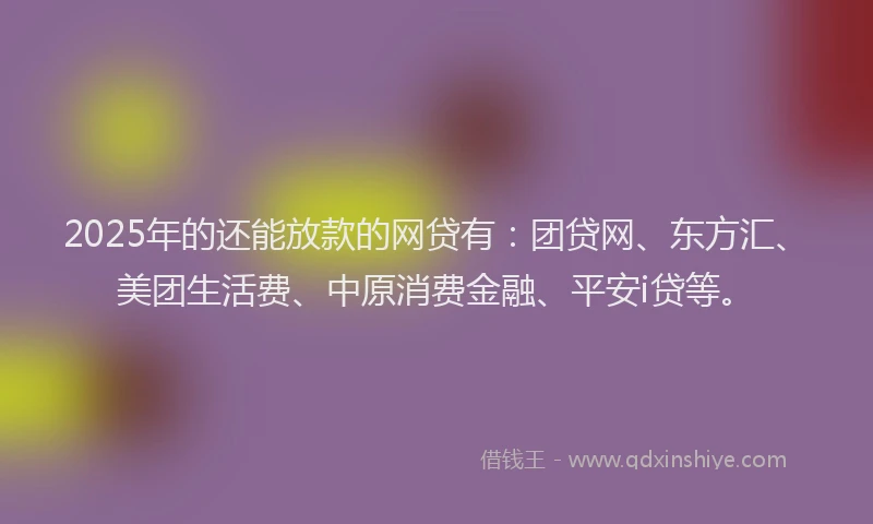 2025年的还能放款的网贷有：团贷网、东方汇、美团生活费、中原消费金融、平安i贷等。