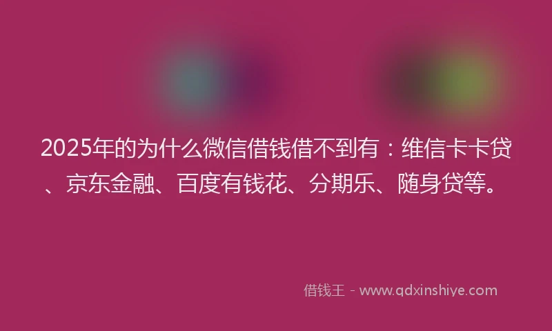 2025年的为什么微信借钱借不到有：维信卡卡贷、京东金融、百度有钱花、分期乐、随身贷等。