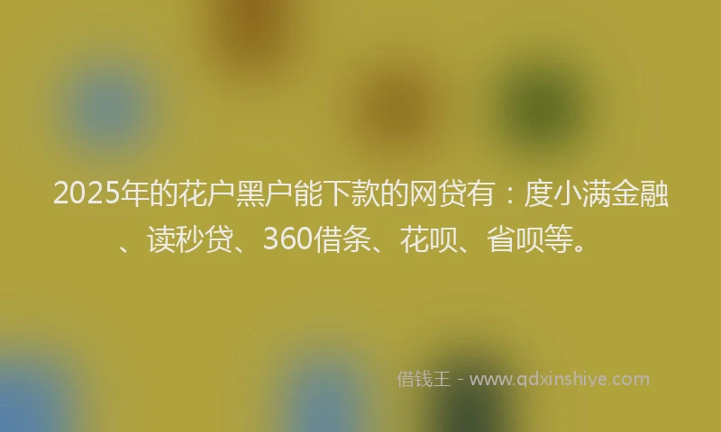 2025年的花户黑户能下款的网贷有：度小满金融、读秒贷、360借条、花呗、省呗等。