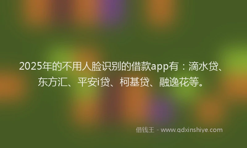 2025年的不用人脸识别的借款app有：滴水贷、东方汇、平安i贷、柯基贷、融逸花等。
