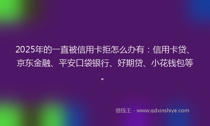 2025年的一直被信用卡拒怎么办有：信用卡贷、京东金融、平安口袋银行、好期贷、小花钱包等。