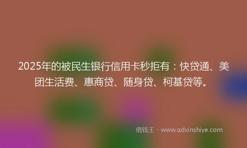 2025年的被民生银行信用卡秒拒有：快贷通、美团生活费、惠商贷、随身贷、柯基贷等。