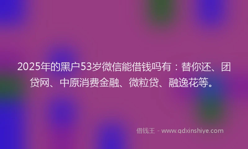 2025年的黑户53岁微信能借钱吗有：替你还、团贷网、中原消费金融、微粒贷、融逸花等。