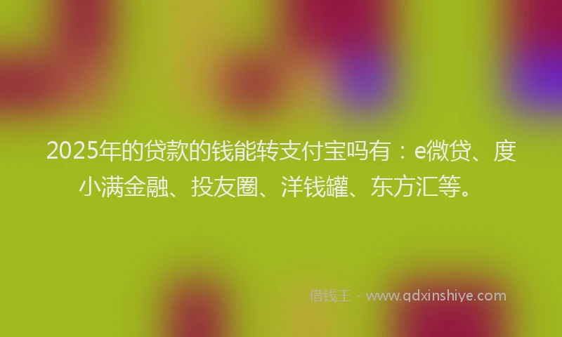 2025年的贷款的钱能转支付宝吗有：e微贷、度小满金融、投友圈、洋钱罐、东方汇等。