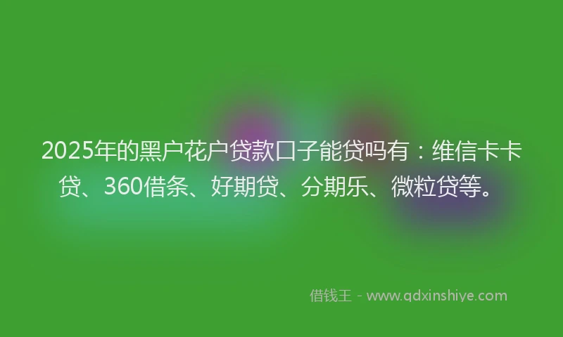 2025年的黑户花户贷款口子能贷吗有：维信卡卡贷、360借条、好期贷、分期乐、微粒贷等。