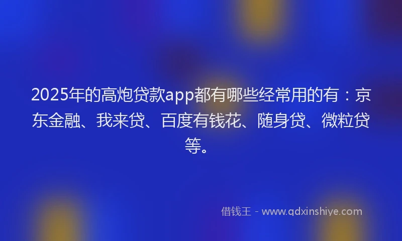 2025年的高炮贷款app都有哪些经常用的有：京东金融、我来贷、百度有钱花、随身贷、微粒贷等。